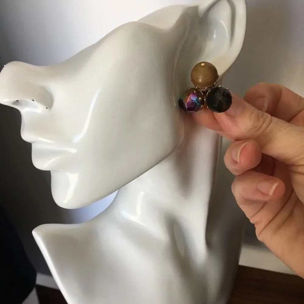 Earth tone large bead cluster clip-on earrings